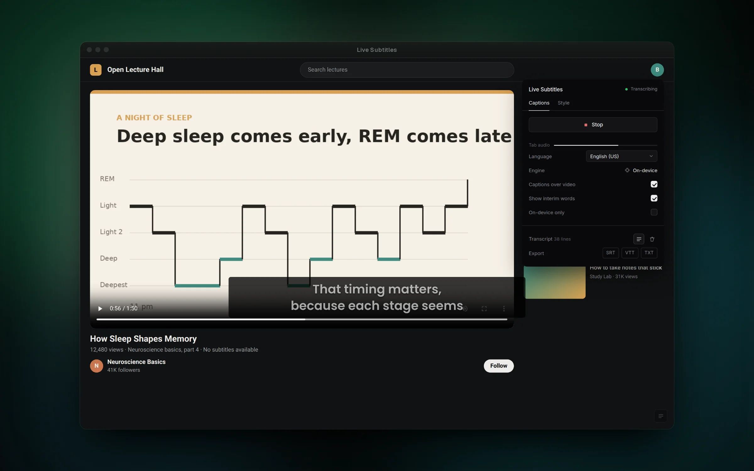 Start and stop from the popup and see if recognition runs on-device