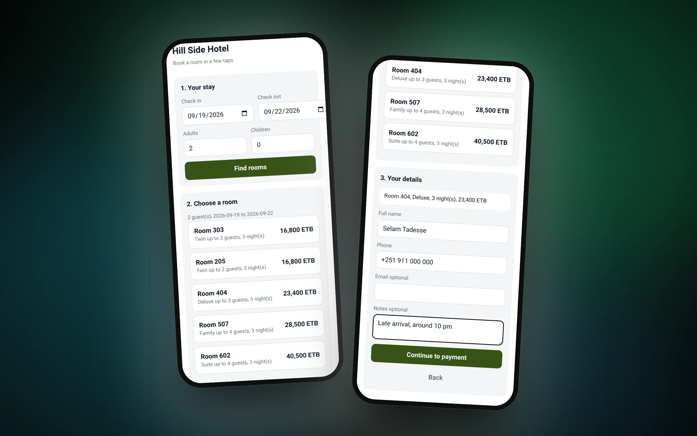 Guests search free rooms inside Telegram